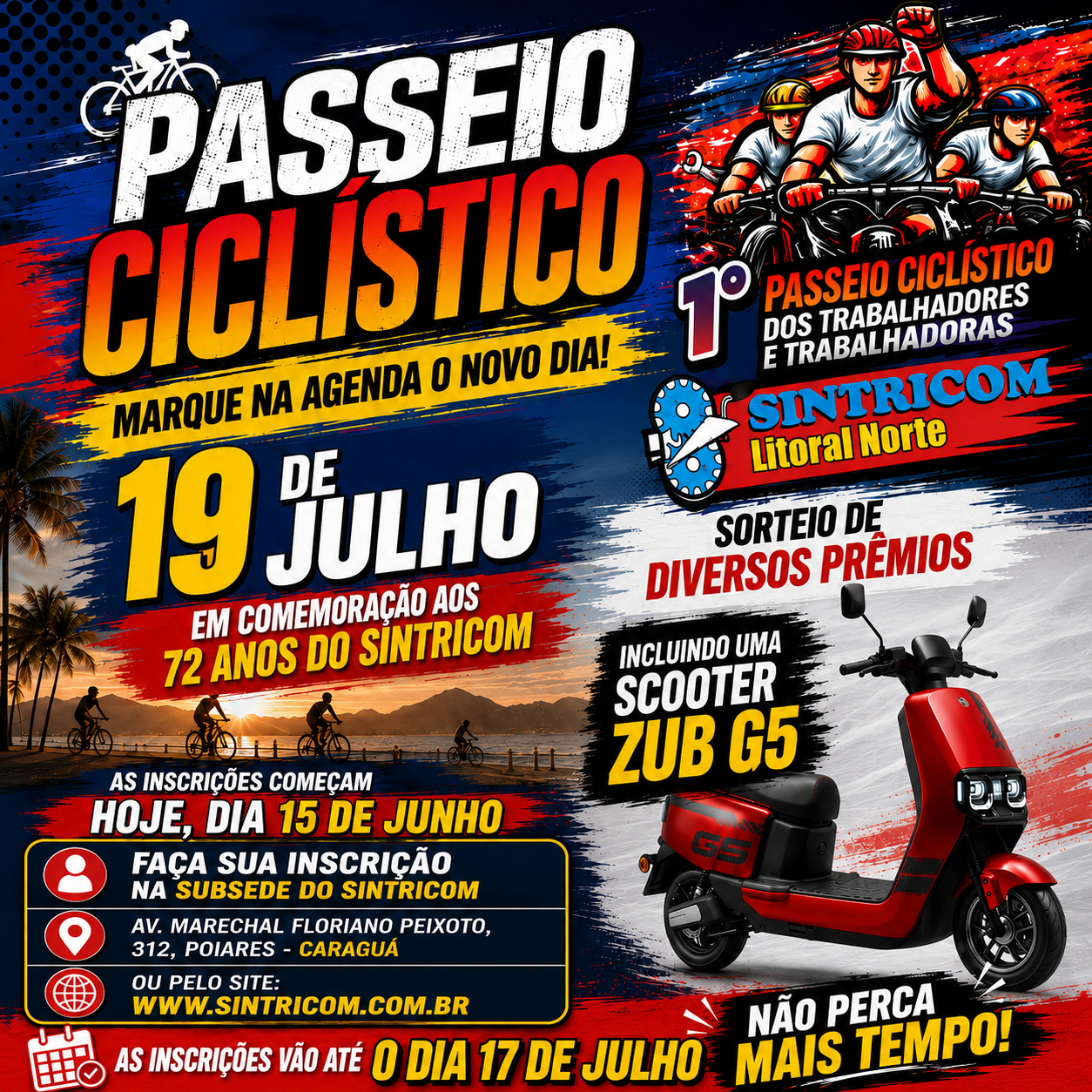 AS INSCRIÇÕES DO PASSEIO CICLÍSTICO ESTÃO ABERTAS!!