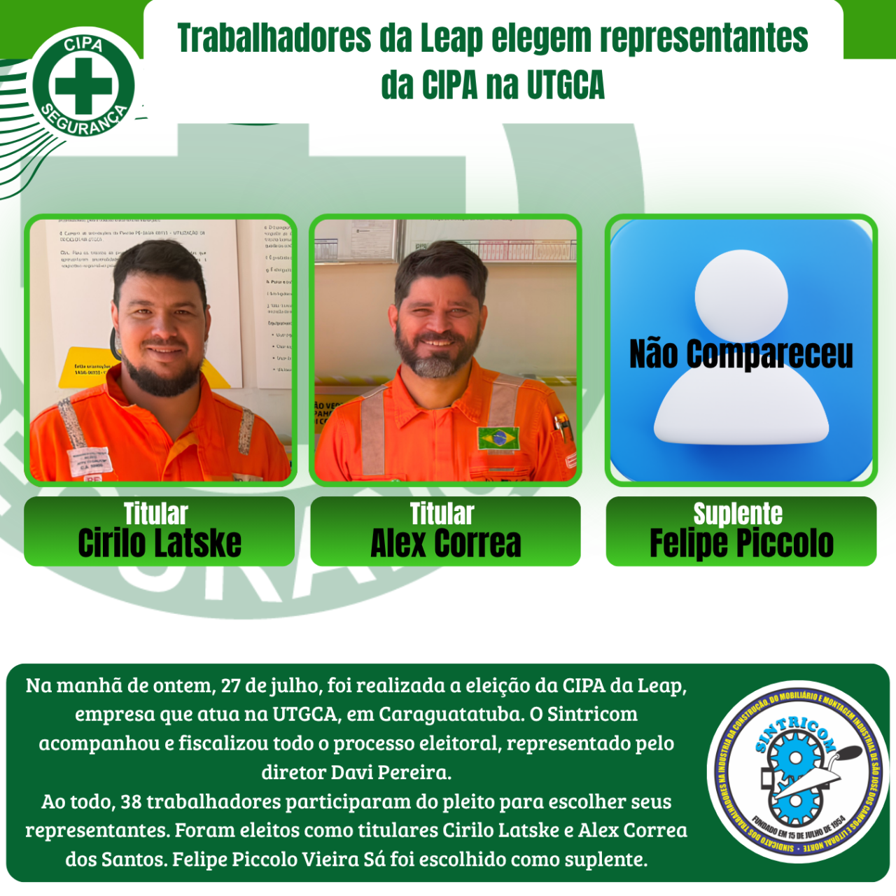 Trabalhadores da Leap elegem representantes da CIPA na UTGCA